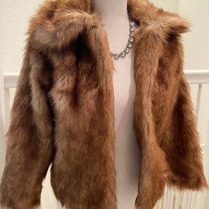 NWT Luxe Faux Fur Tan Jacket Short Coat